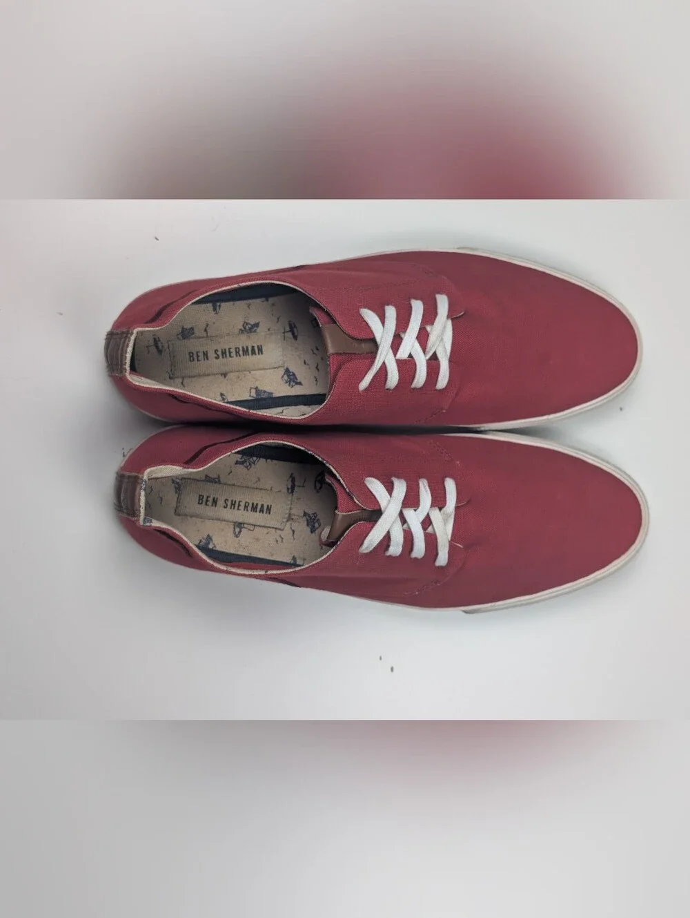 Ben Sherman Mens Canvas Low Top Sneakers Brick Red Lace Up Shoes Size 10